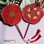 婚礼新娘扇中式 婚礼秀和服装 婚礼扇红色双面绣花成品手工DIY跳舞