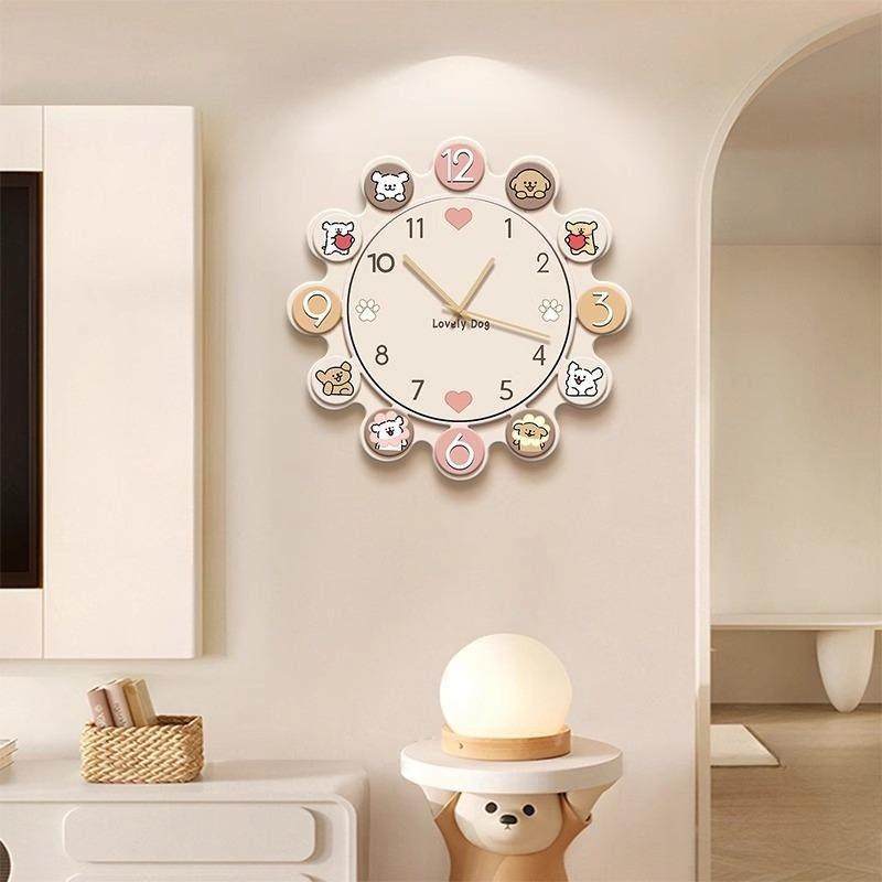 2025新款卡通小狗客厅挂钟家用饭厅装饰画钟表挂墙创意时钟壁灯画,家居饰品,现代装饰画,淘宝优惠券,粉丝福利购,淘宝优惠卷