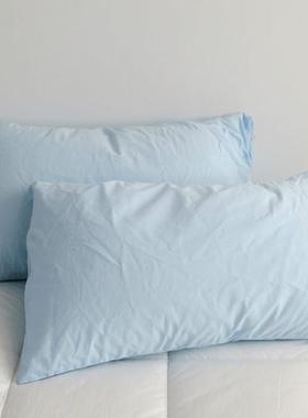 纯棉水洗棉枕套一对装100全棉蓝色ins风单人枕头套双人枕芯内胆套