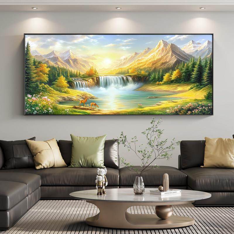 山水流水生财风景画 画客厅装饰画 画背有靠山沙发背景墙挂画 画,家居饰品,现代装饰画,淘宝优惠券,粉丝福利购,淘宝优惠卷