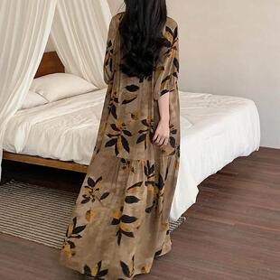 2025新款棉绸睡裙女超长款到脚踝可外穿连衣裙子宽松气质款有口袋