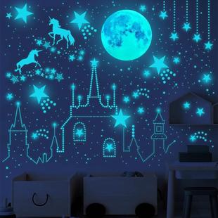饰自粘荧光贴纸 夜光星星月球独角兽星空墙壁顶天花板儿童房卧室装