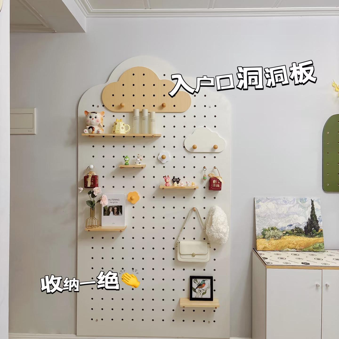 定制实木收纳洞洞板置物架免打孔入户门进门玄关衣帽间挂衣架一体