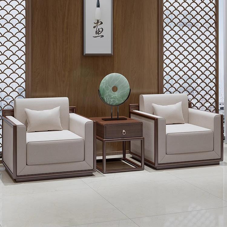 新中式实木单人会议沙发贵宾接待室办公会客区现代简约商务洽谈椅