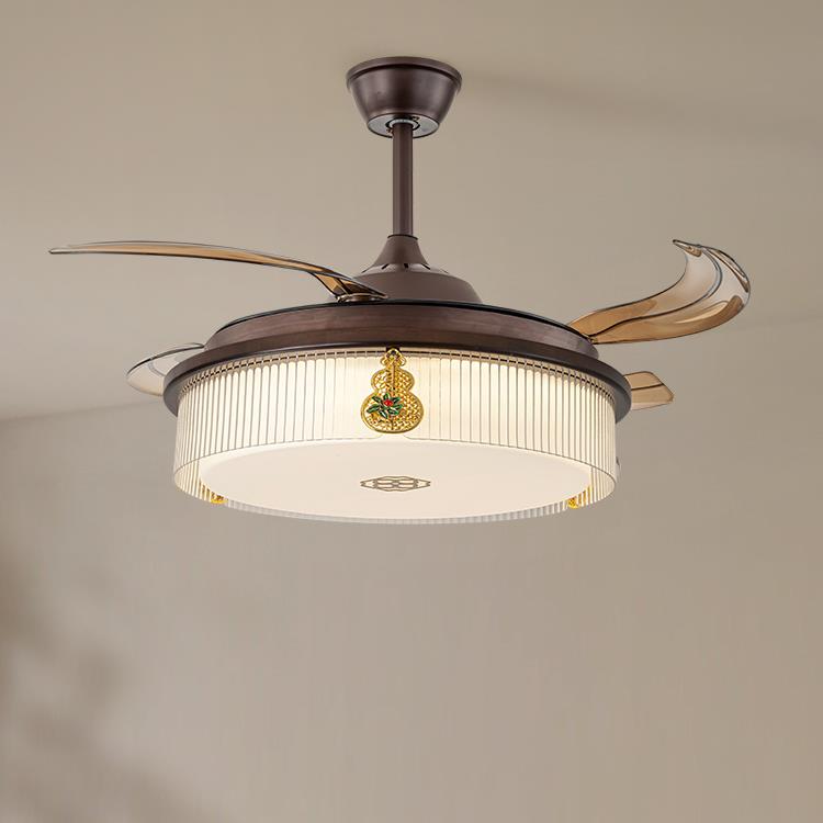 明镜致远 新中式静音隐形风扇吊灯 现代全铜家用卧室实木餐厅灯具