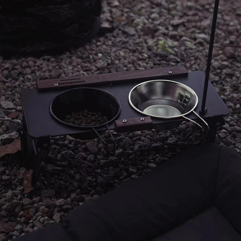 热销露营狗碗猫粮碗架户外露营狗盆双碗浅口水碗架小型犬防打翻