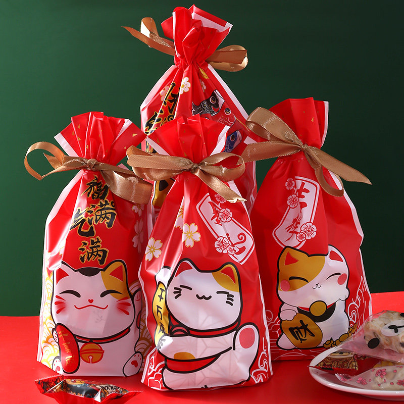 热销牛轧糖包装抽绳袋曲奇牛扎饼干雪花酥新年束口袋卡通可爱礼品