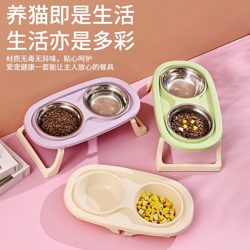 热销不锈钢狗碗可折叠可爱风猫碗双碗防漏食宠物碗猫狗喂食碗狗狗