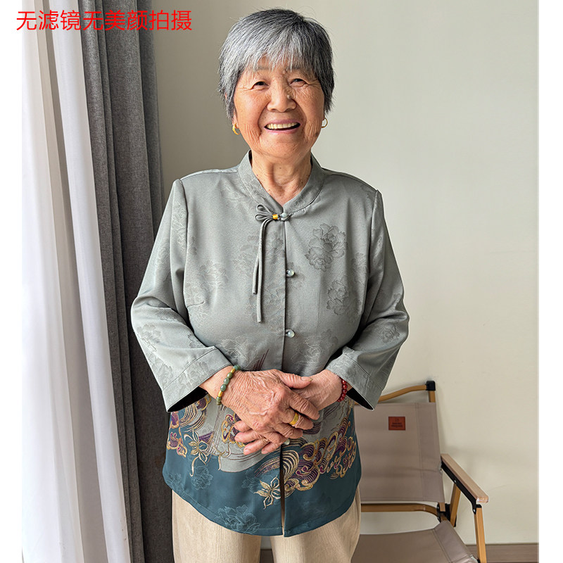 中老年人夏装女衬衫新中式国风新款2025中长袖盘扣气质奶奶装上衣