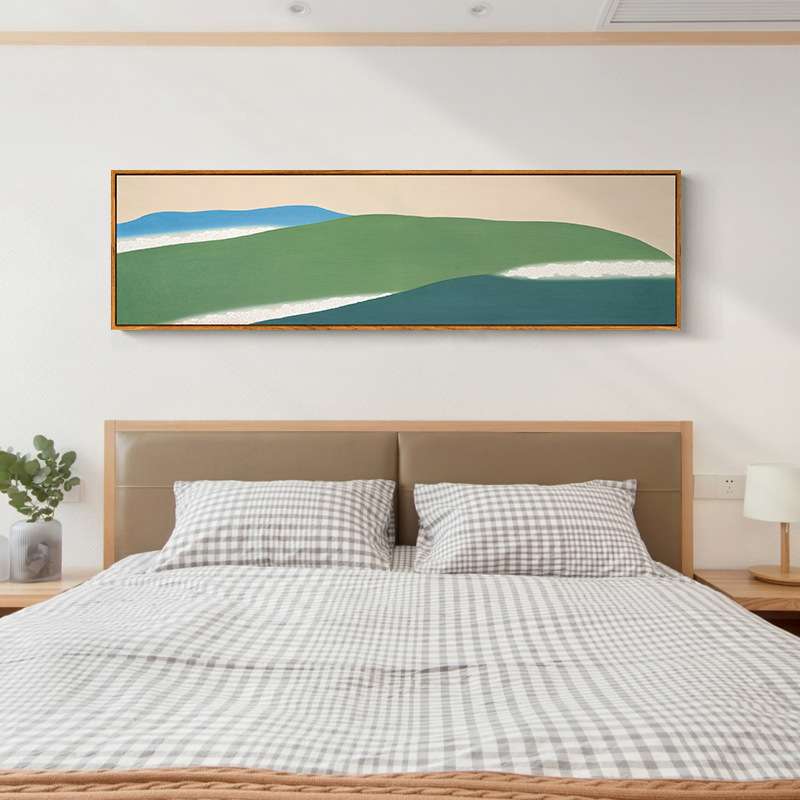 日式原木风卧室床头客厅装饰画新中式山水风景壁画酒店民宿挂画图片