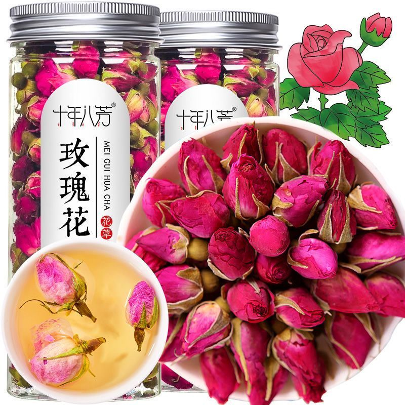 山东平阴玫瑰花茶新货食用重瓣大朵玫瑰花冠王洛神花花草茶罐装