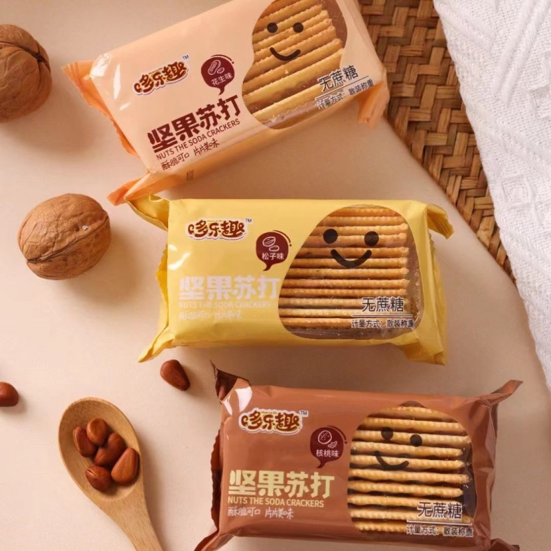 哆乐趣坚果苏打无蔗糖梳打饼干美味零食小包装称重500g整箱3000g