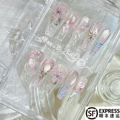 冰透新款夏季桃花醉纯手工穿戴甲