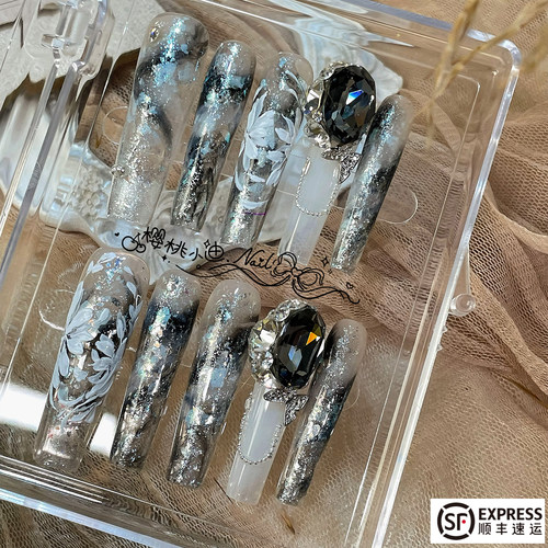 全华黑曜石名媛气质纯手工穿戴甲