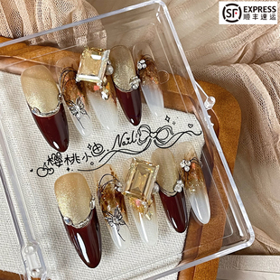 施华洛华子秋冬美拉德全华轻奢纯手工穿戴甲气质显白法式美甲贴片