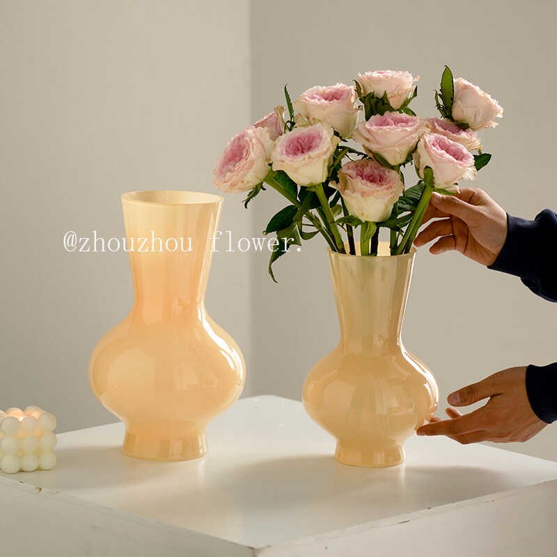 热销芬顿中古玻璃花瓶高级感桌面轻奢插花艺术装饰品法式摆件水培