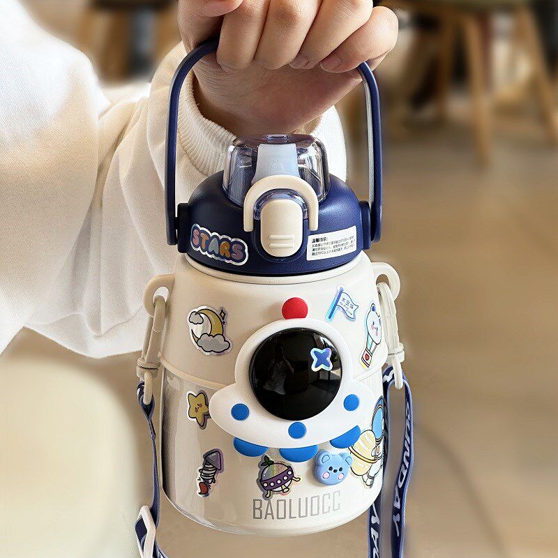 热销儿童保温杯男孩大容量学生上学专用316吸管水杯女童便携大肚