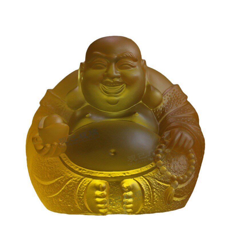 热销琉璃弥勒佛摆件弥勒菩萨佛像台湾琉璃笑佛大肚佛送人礼品汽车