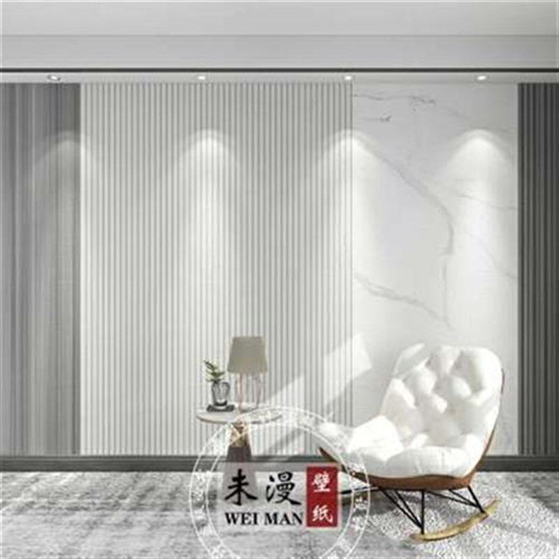 热销简约现代灰色木纹格栅装饰壁纸电视背景墙纸O客厅沙发影视墙