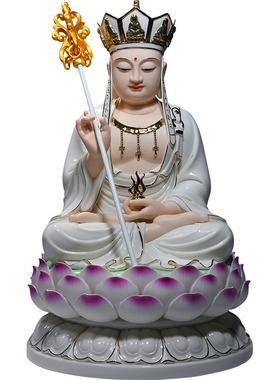 热销德化陶瓷10至19吋地藏王佛像摆件家用供奉地藏菩萨像有娑婆三