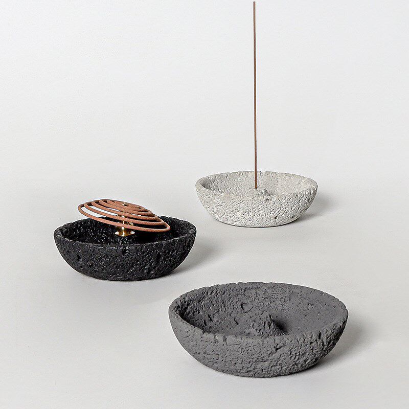 热销水泥侘寂风线香托简约香炉家用室内现代插线香底座线香托盘装