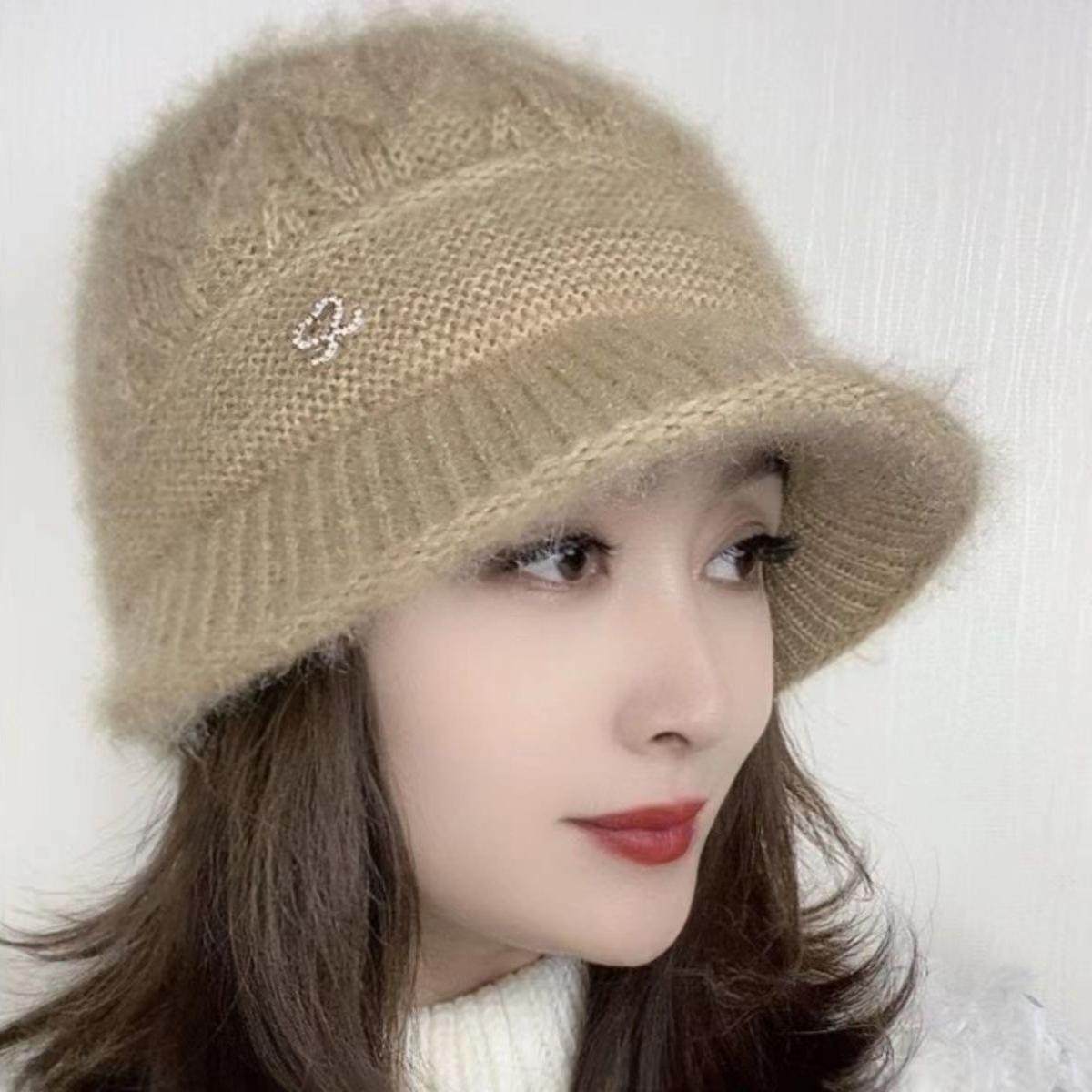 女士新款帽子2024冬季针织松鼠绒帽檐戴法时尚冬天韩版保暖百搭