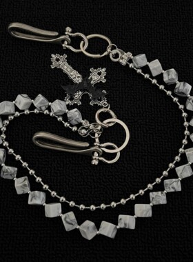 SFSN水墨晕染白珠双层裤链美式cleanfit个性复古风牛仔裤腰间挂饰