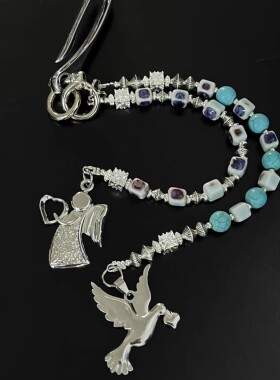 SFSN原创陶瓷蓝眼珠串珠双链cleanfit腰间挂饰复古风高级钥匙扣