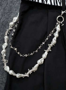 原创cleanfit金属珍珠腰链男配饰y2k复古朋克流苏裤链女美式嘻哈