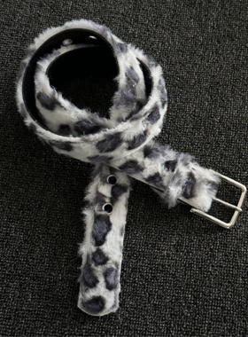 SFSN毛绒豹纹腰带y2k时尚复古单品男女同款设计感金属针扣皮带