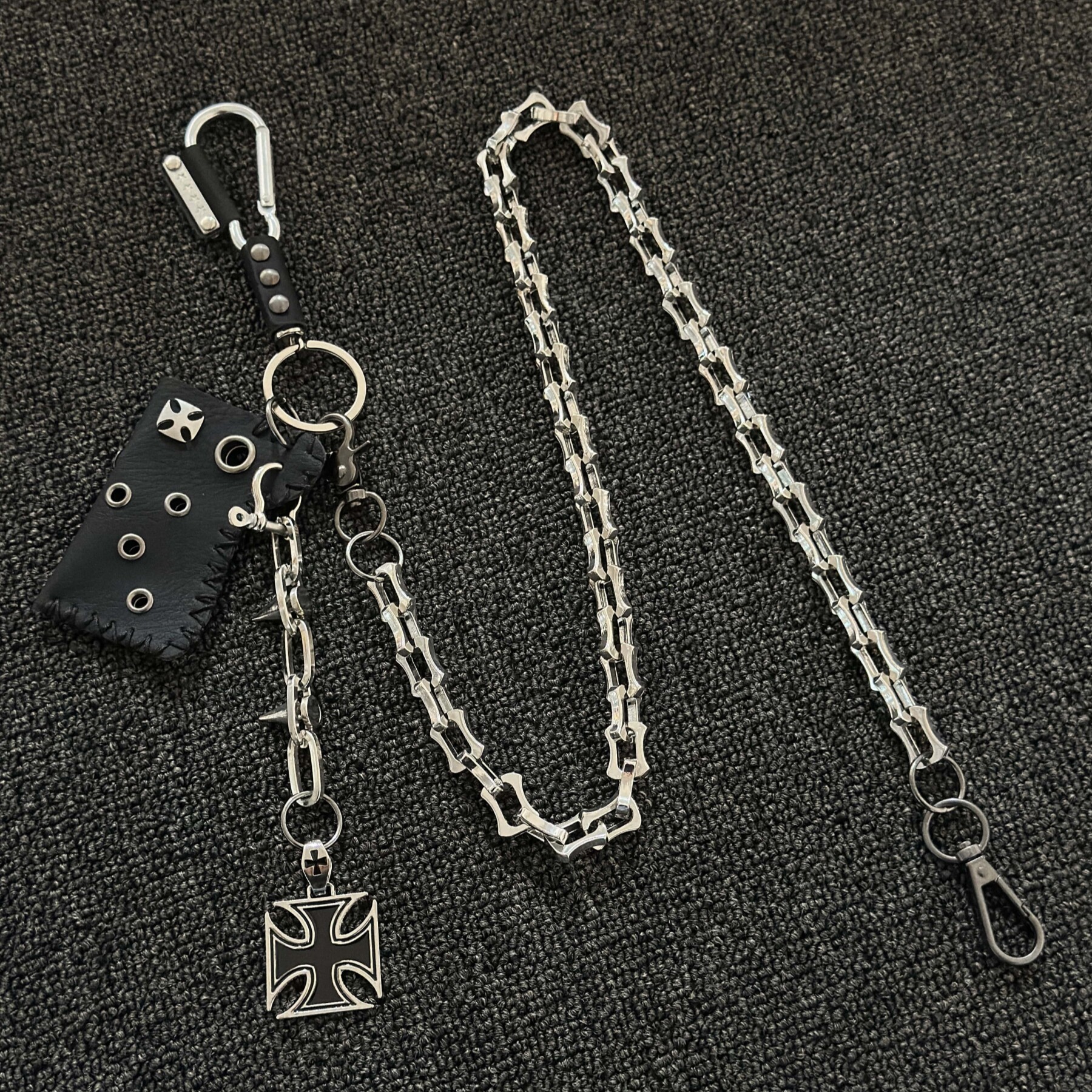 SFSN原创十字火机皮套裤链中古vintage小众穿搭配饰质感钥匙包扣