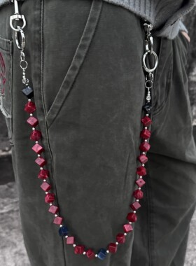 原创水墨晕染亚克力红珠美式cleanfit裤链vintage复古风牛仔裤链