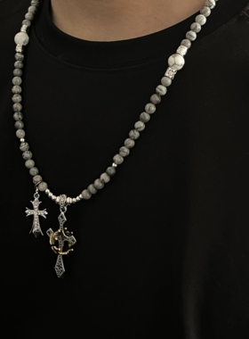 Soul Mates新中式地图石十字架项链Vintage复古小众嘻哈锁骨链