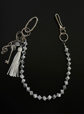 SFSN水墨晕染白珠裤链美式流苏cleanfit个性复古风牛仔裤腰间挂饰