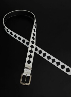 SFSN黑白菱格腰带STU风中古vibe穿搭配饰质感皮带小众男女同款