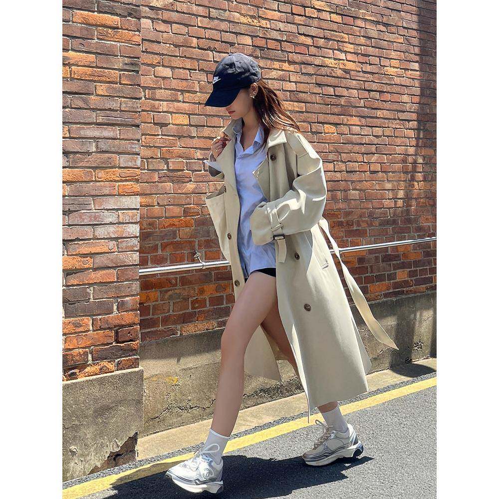 2025秋新款韩系单排扣宽松休闲高级感风衣外套女中长款小个子大衣