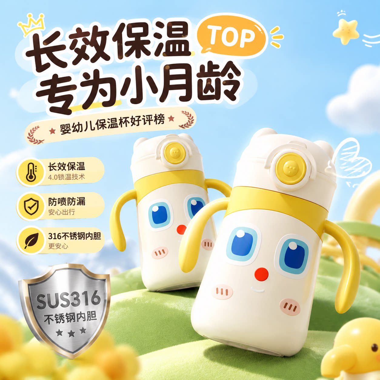 小仔象保温杯儿童316婴儿学饮吸管杯1到3岁宝宝水壶饮水2026新款