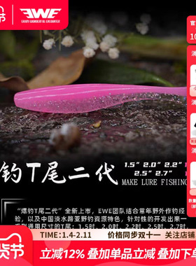 EWE美夏爆钓T尾二代软饵软虫路亚假饵通用黑坑翘嘴鳜鱼鲈鱼假饵