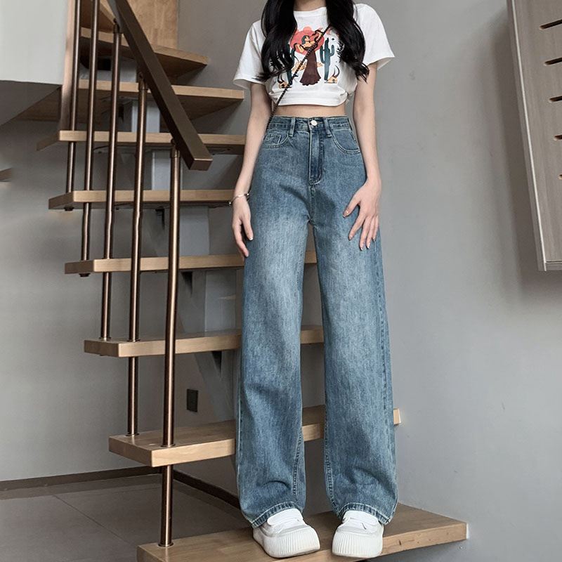 复古高腰牛仔裤女春秋202