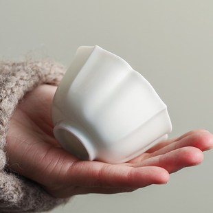 猪油e白羊脂玉葵口杯花形杯功夫茶具主人杯品茗杯单杯大号杯