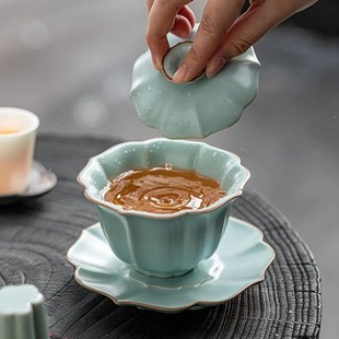 汝窑开片三才盖碗家用茶s台可养茶碗功夫茶具泡茶杯茶盏敬茶盖碗