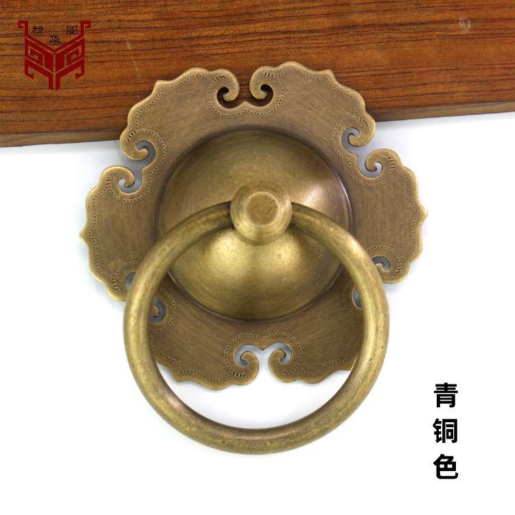 中式复古铜雕 仿古窗扇大门对装门环圆环拉环 铜门钹如意拉手把手