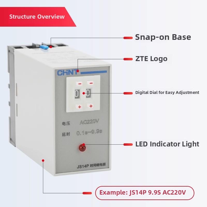 正泰Js14P时间继电器Js14P220V380V可调数字上电延时Dc24V