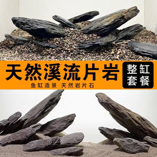 乌龟晒台溪流缸一石成景原生溪流石鱼缸整缸造景套餐溪流石底砂