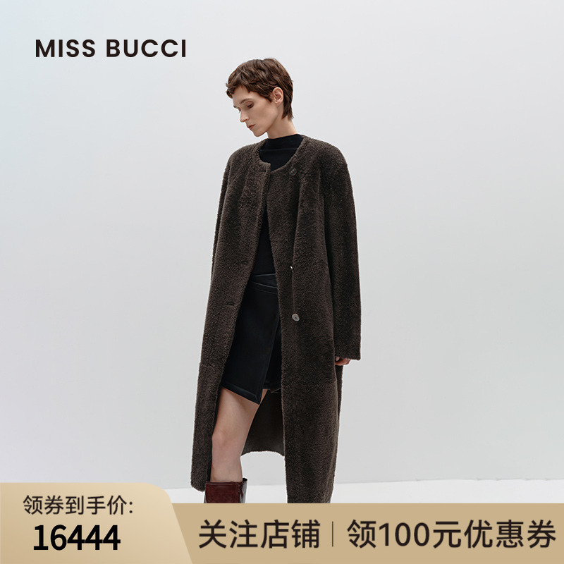 MISSBUCCI单排扣毛呢大衣皮草