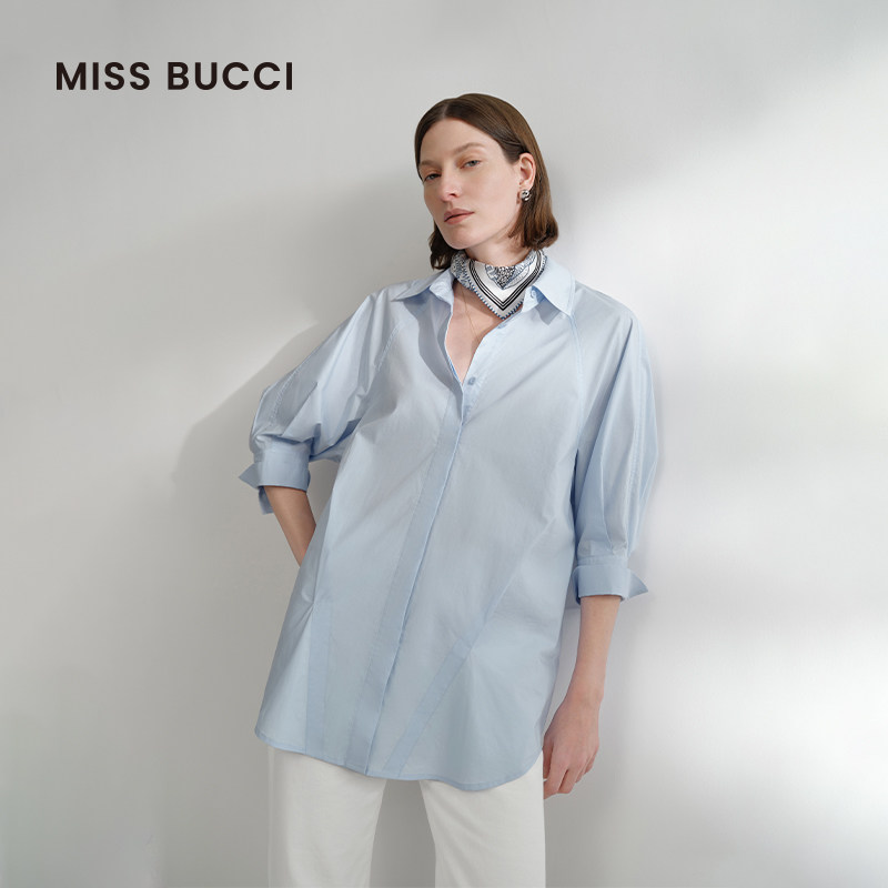 MISS BUCCI春夏季女士经典纯棉时尚都市简约翻领休闲长袖衬衫