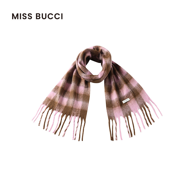 MISS BUCCI 秋冬款女士拼色流苏格子休闲时尚保暖防风围巾围脖女
