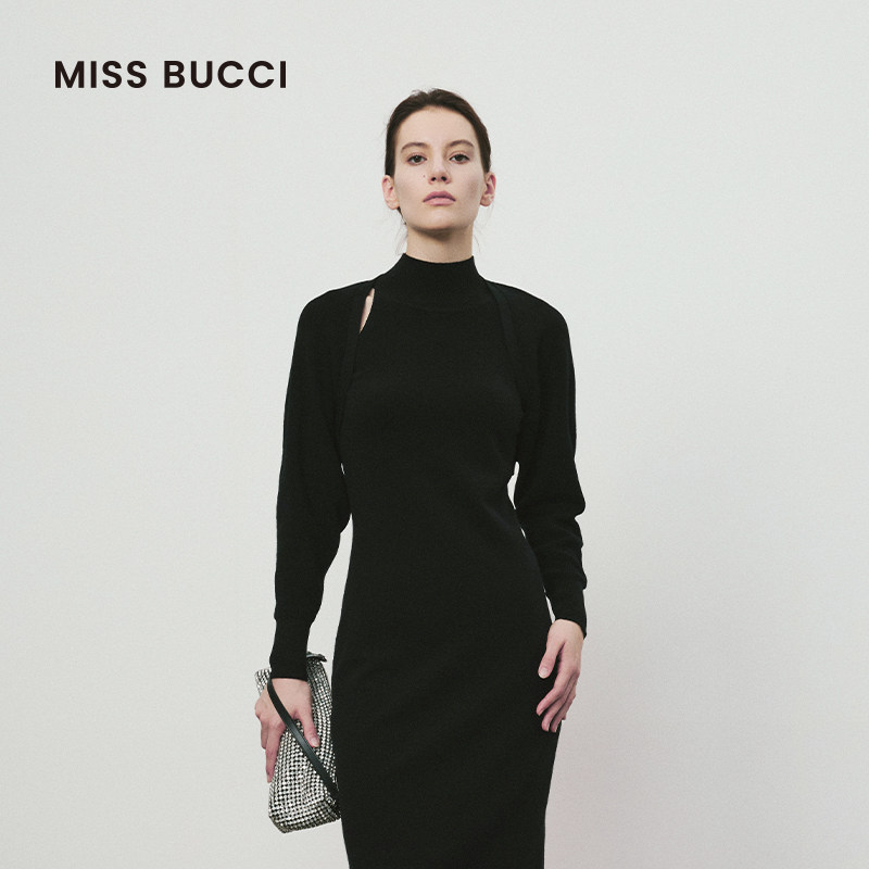 MISS BUCCI 秋冬季羊毛针织开衫女连衣裙外搭配吊带百搭披肩上衣