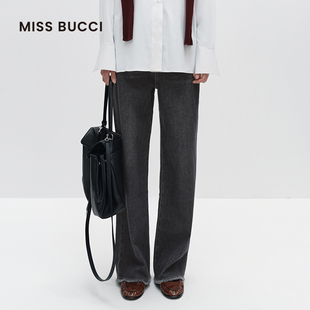 MISS BUCCI 秋冬款高腰宽松显瘦复古毛边做旧直筒阔腿牛仔裤女