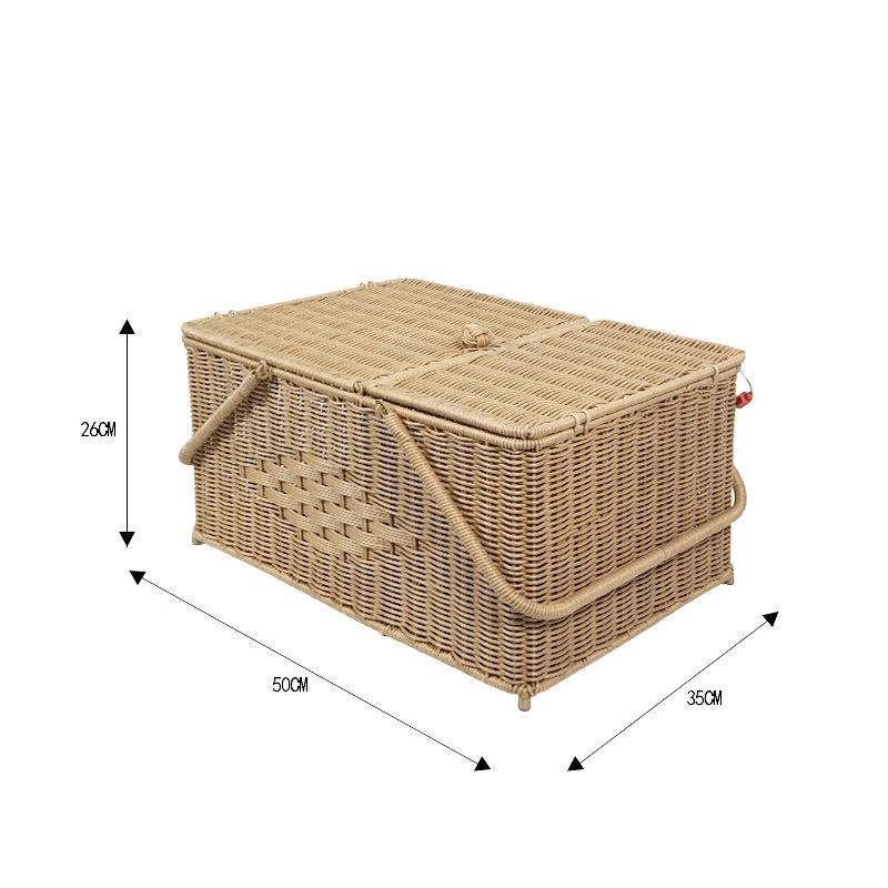 手工塑料藤编FY250702编织纳菜篮子手提篮复古格子杂物藤编收筐拜